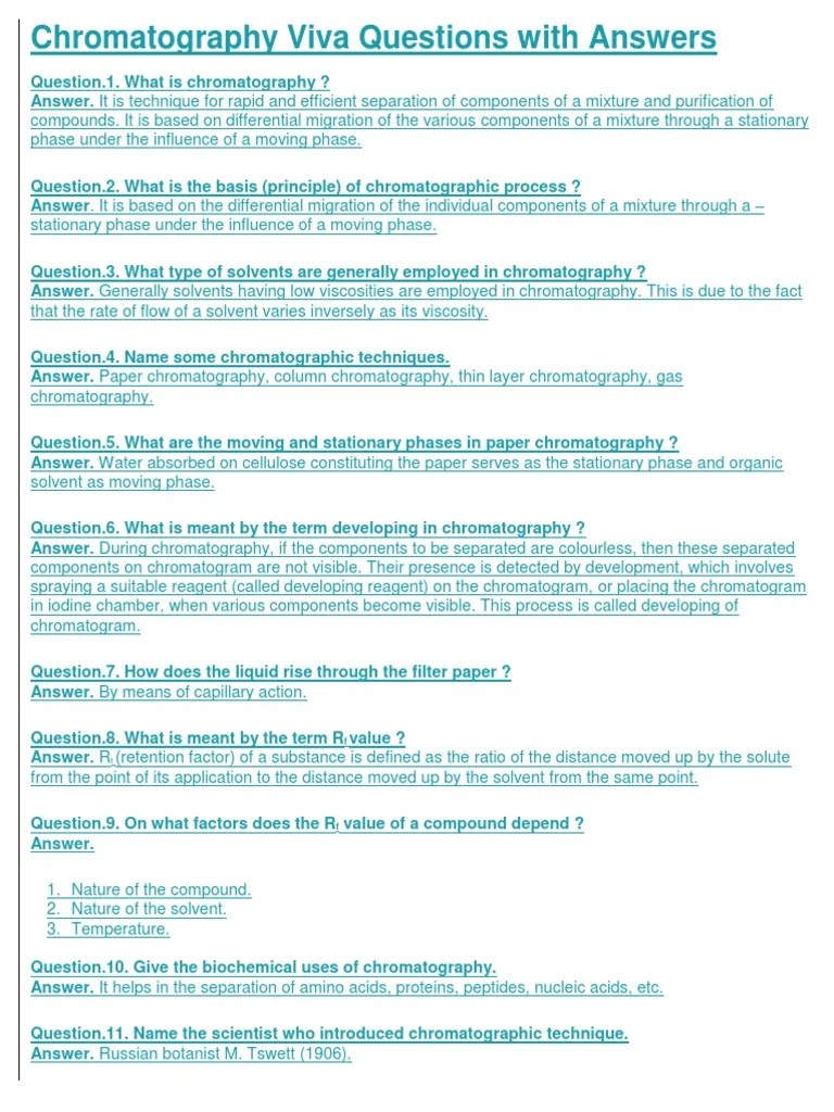 Chromatography Viva Questions With Answers PDF Chromatography