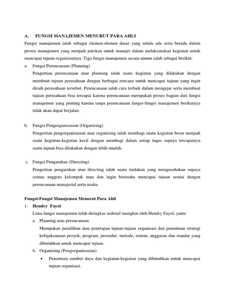 Fungsi Manjemen Menurut para Ahli