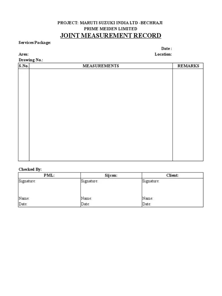 Joint Measurement Record PDF