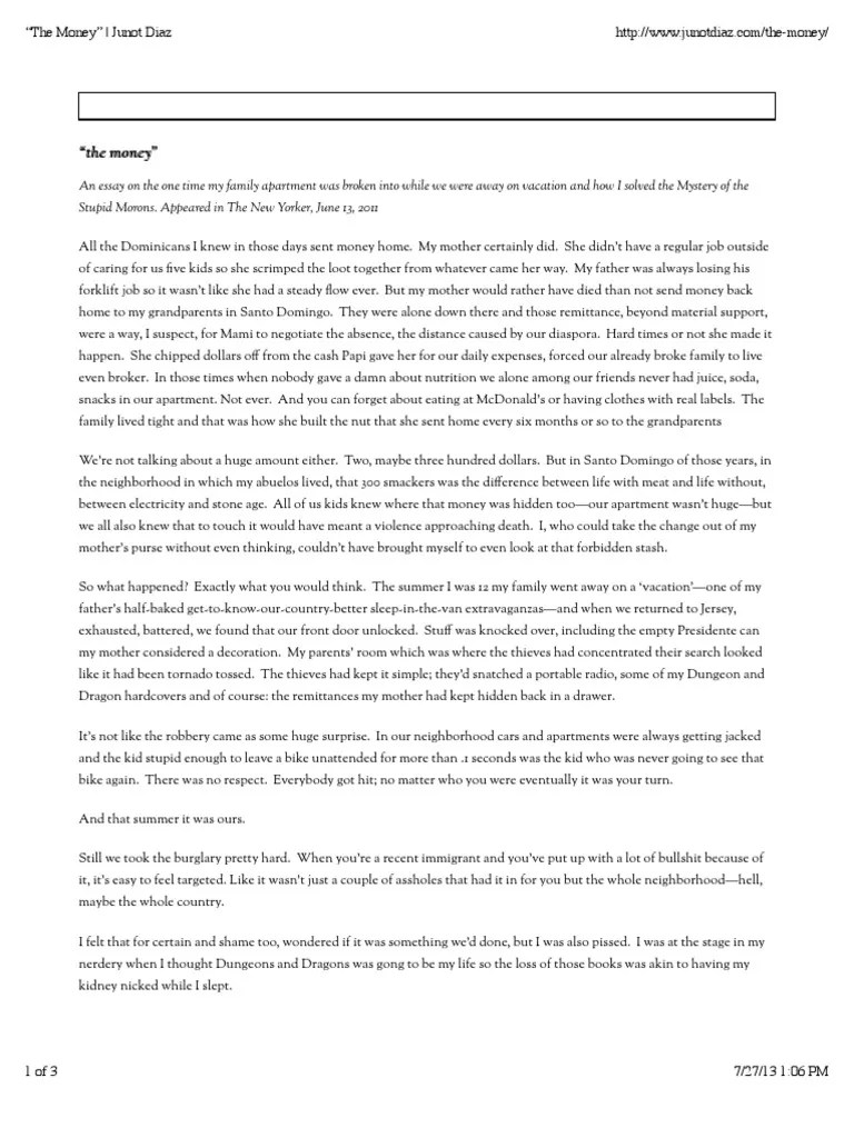 "The Money" by Junot Diaz PDF PDF