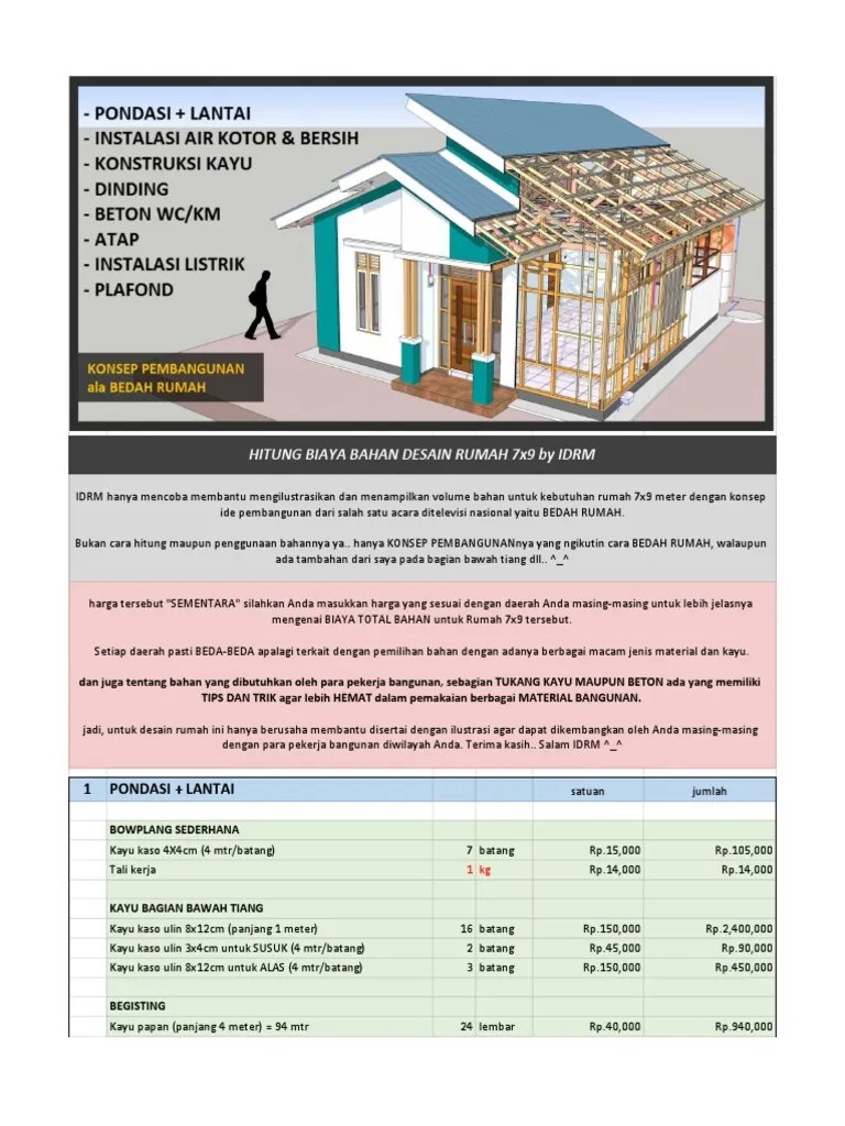 Hitung Biaya Bahan Desain Rumah 7x9 by Idrm | PDF