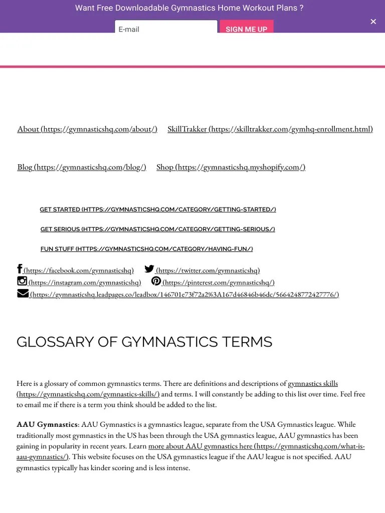 Gymnastics Terms Glossary PDF Gymnastics Indoor Sports