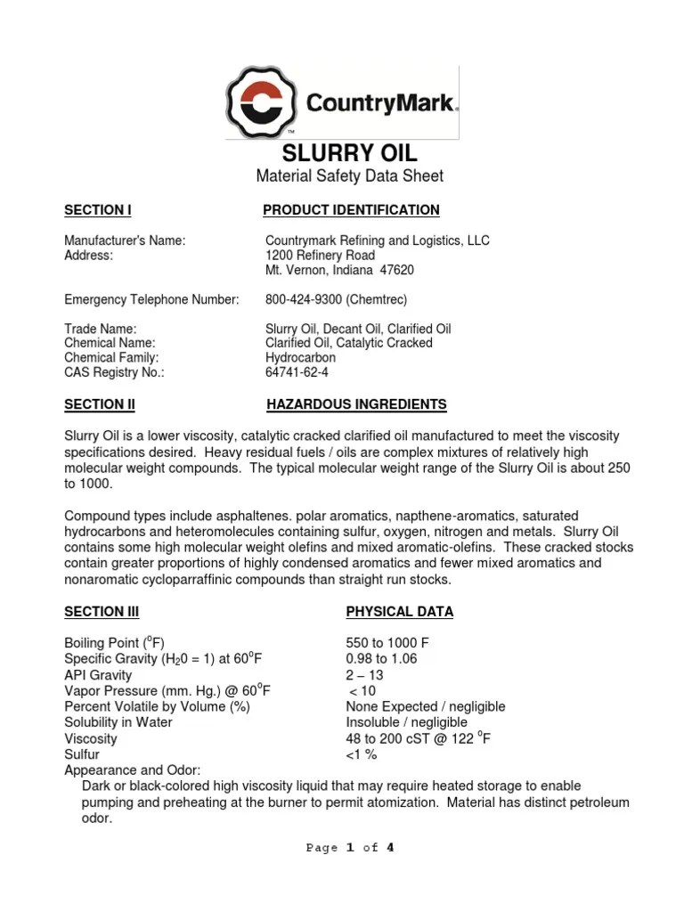 Slurry Oil Material Safety Data Sheet PDF Oil Refinery Petroleum