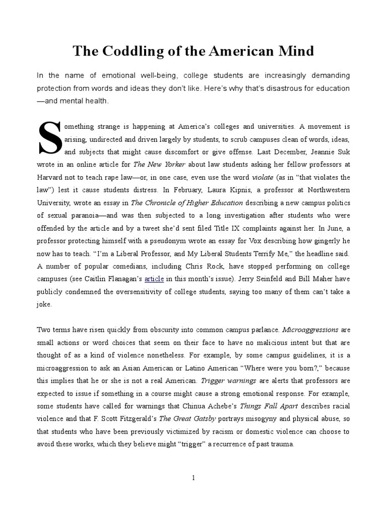 The Coddling of the American Mind article Psychotherapy Major