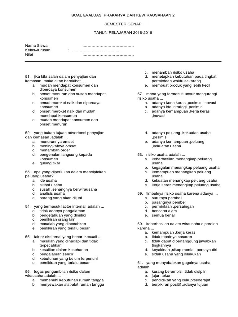 Soal Evaluasi Lanjutan Pkwu | PDF