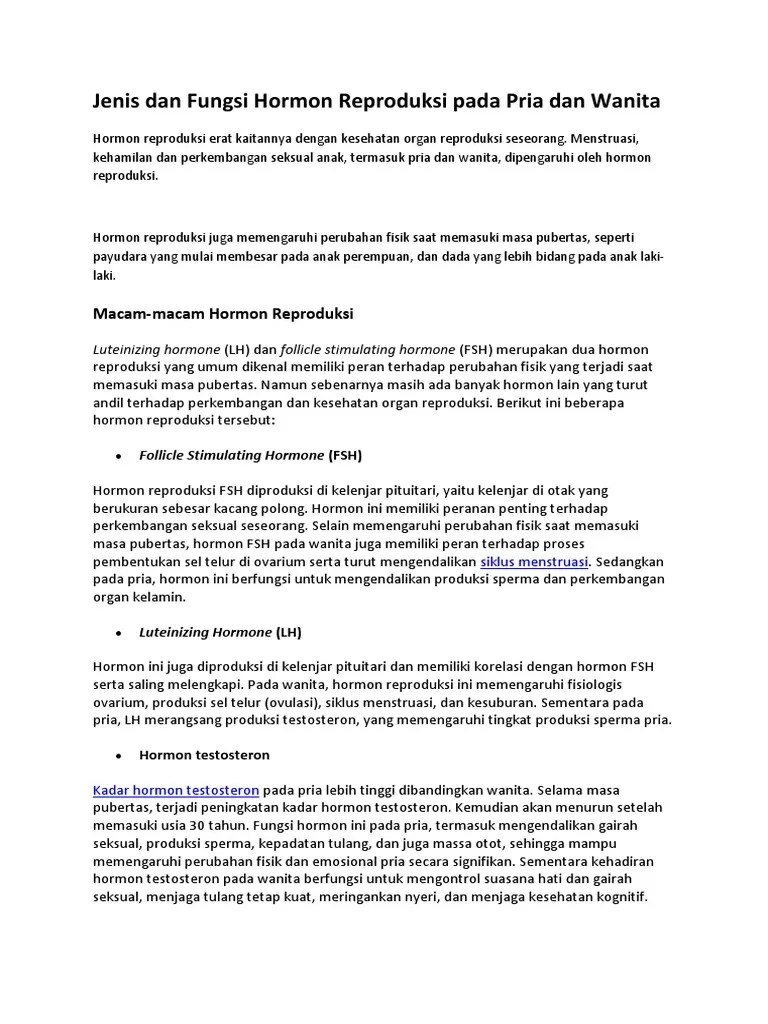 Jenis Dan Fungsi Hormon Reproduksi Pada Pria Dan Wanita YENI UAS | PDF