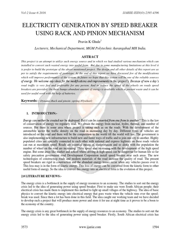 Electricity Generation by Speed Breaker Using Rack and Pinion Mechanism