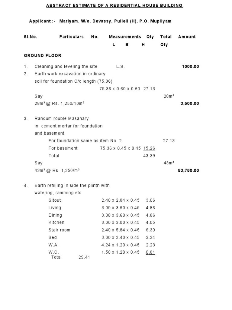 ABSTRACT Estimate of a Residential HOUSE Building Economic Sectors Economics