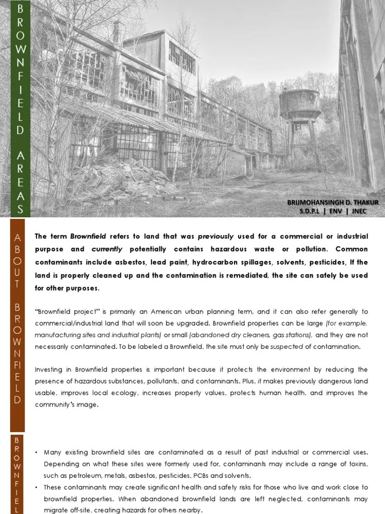 Brownfield Presentation (Brijmohan) PDF Pollution Environmental