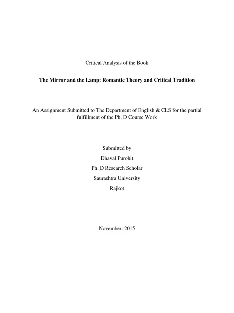 Critical Analysis of The Book The Mirror and The Lamp Romantic Theory