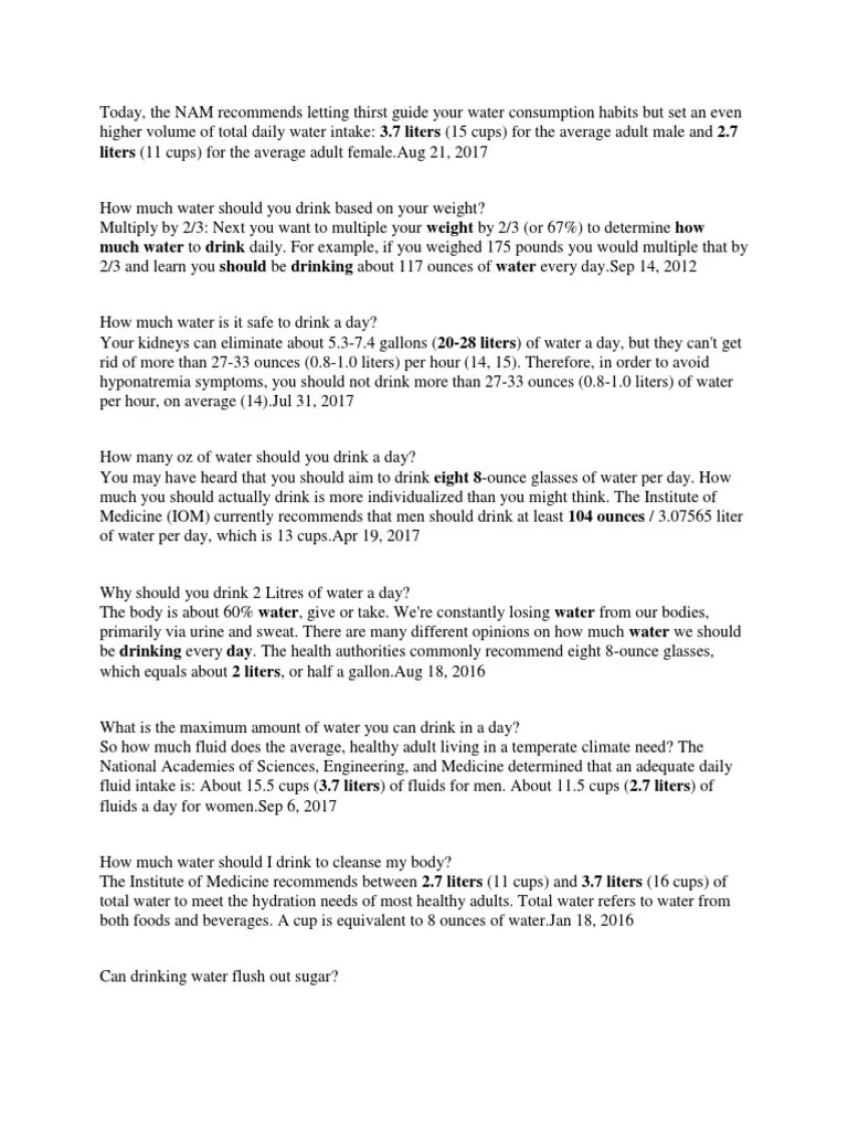 Water Intake Per Day PDF Drinking Egg As Food