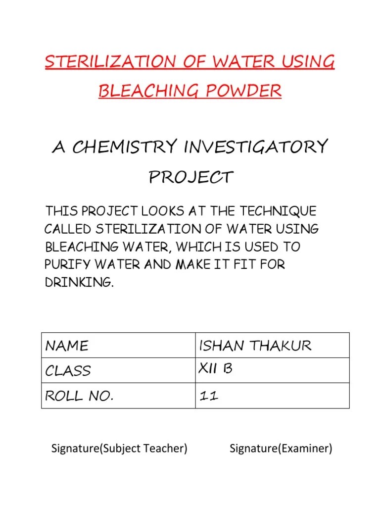 Sterilization of Water Using Bleaching Powder PDF Water