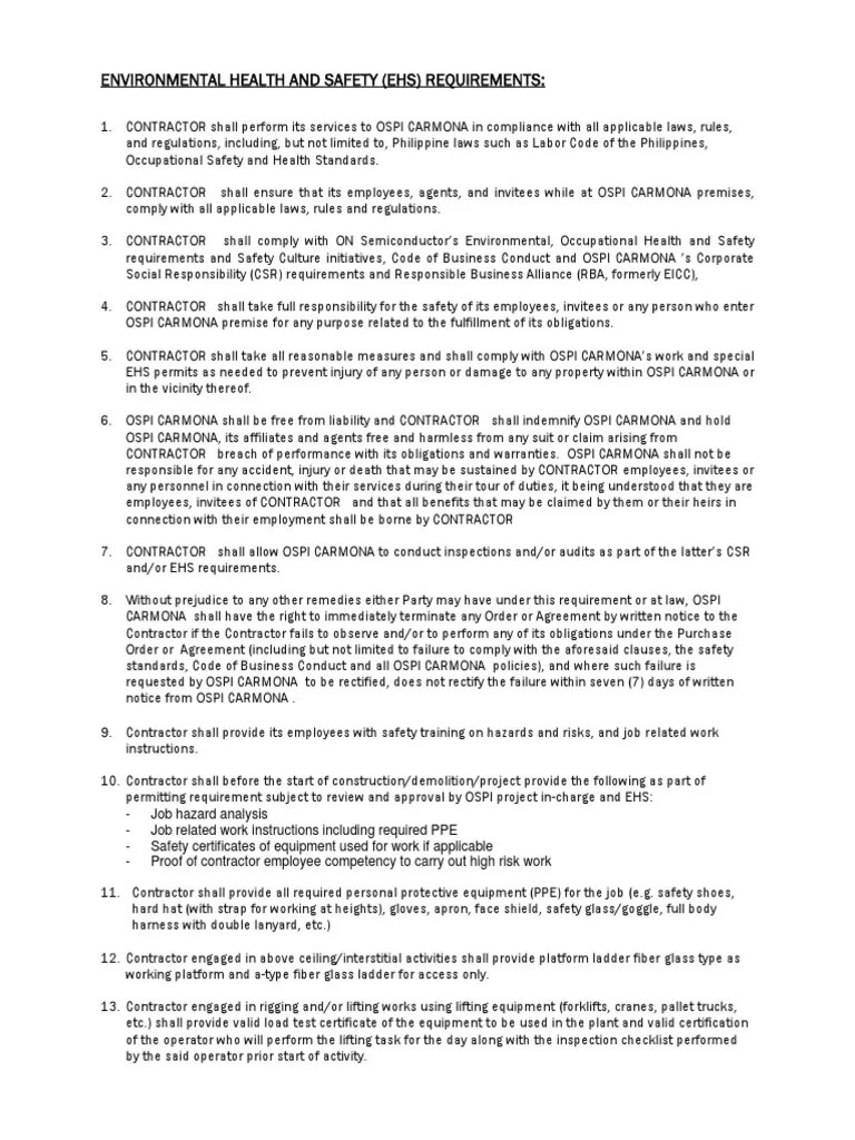 EHS Requirements OSPI Carmona Rev Aug 2018b PDF Employment