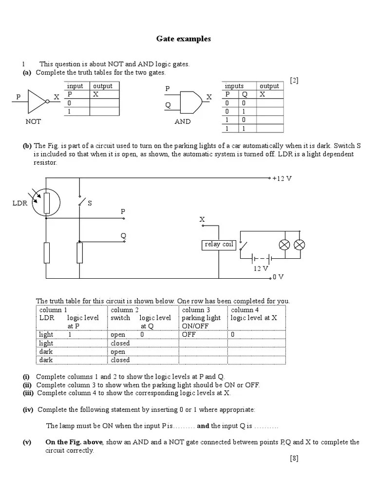 Logic Gates Questions PDF Logic Gate Switch