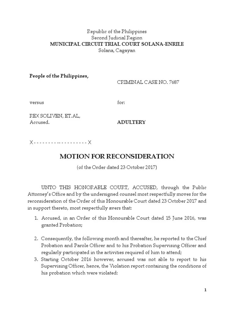 Motion for Reconsideration Probation Officer Probation Free 30