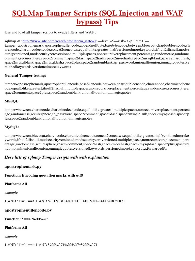 SQLMap Tamper Scripts PDF My Sql Data Management