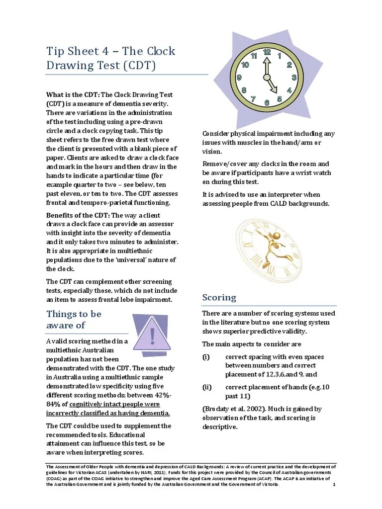 Tip Sheet 4 The Clock Drawing Test (CDT) Things To Be Aware of
