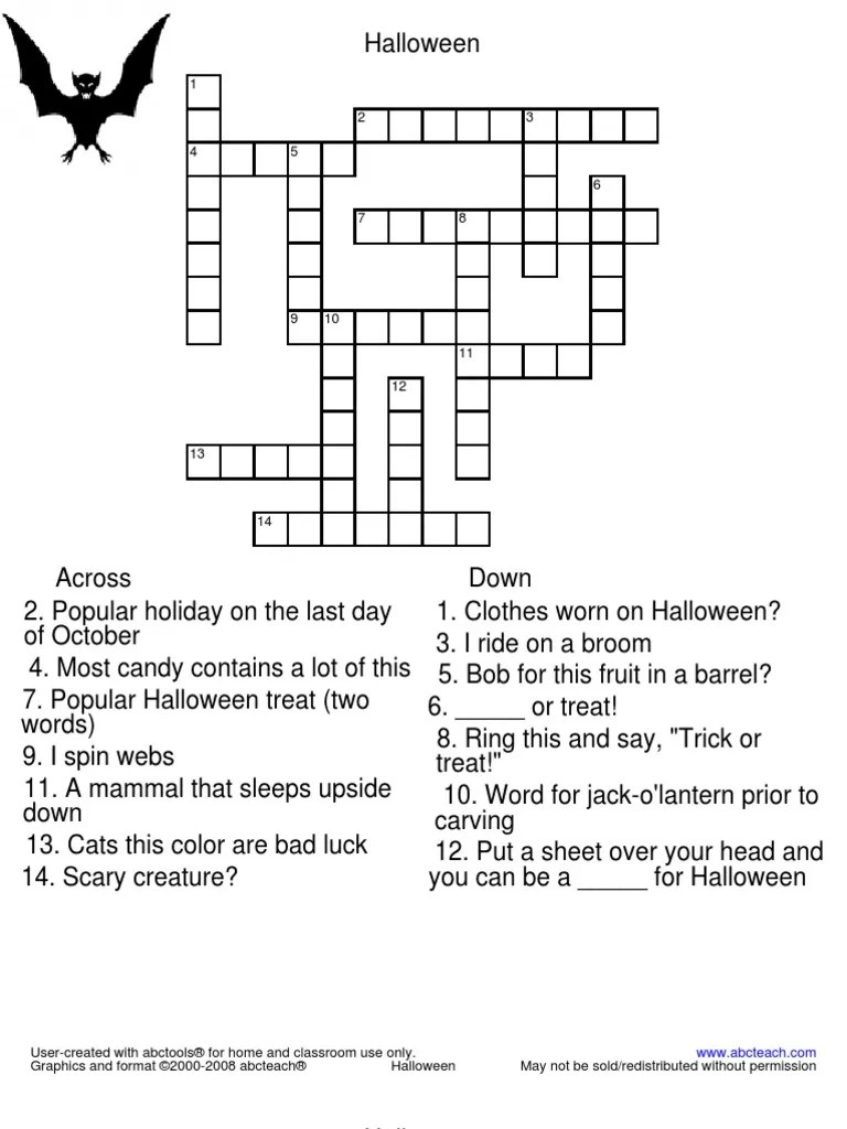 Crossword Halloween PDF Observances Honoring The Dead Halloween