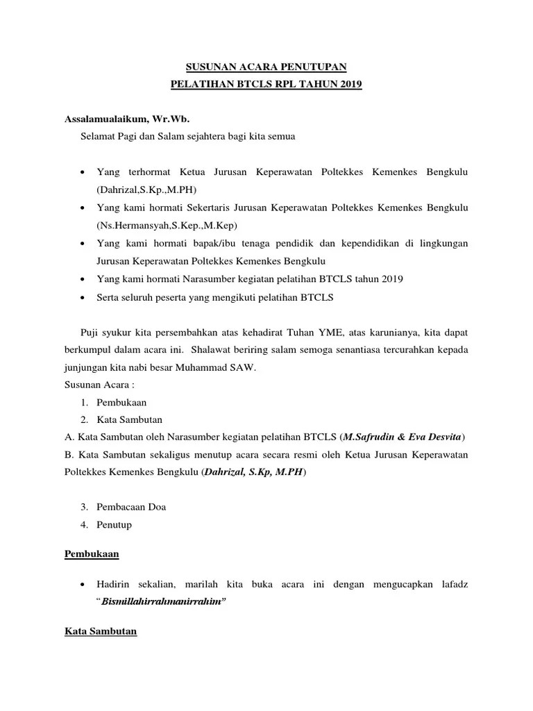 Susunan Acara Penutupan Pelatihan – Kami