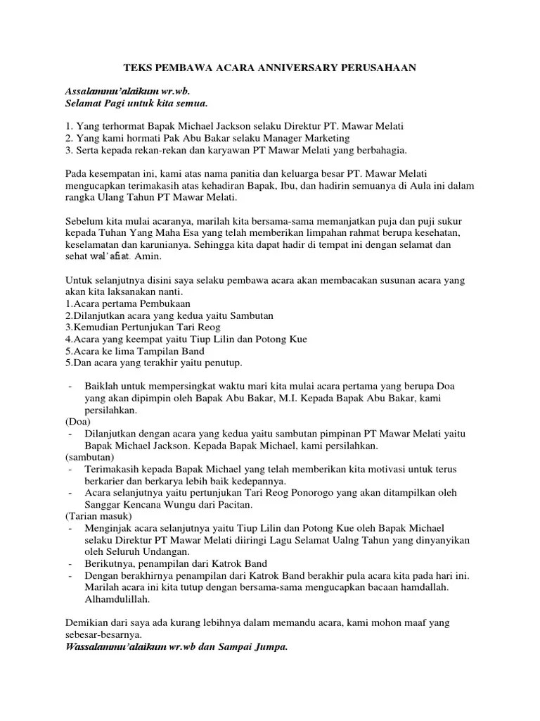 Teks Pembawa Acara Anniversary Perusahaan | PDF