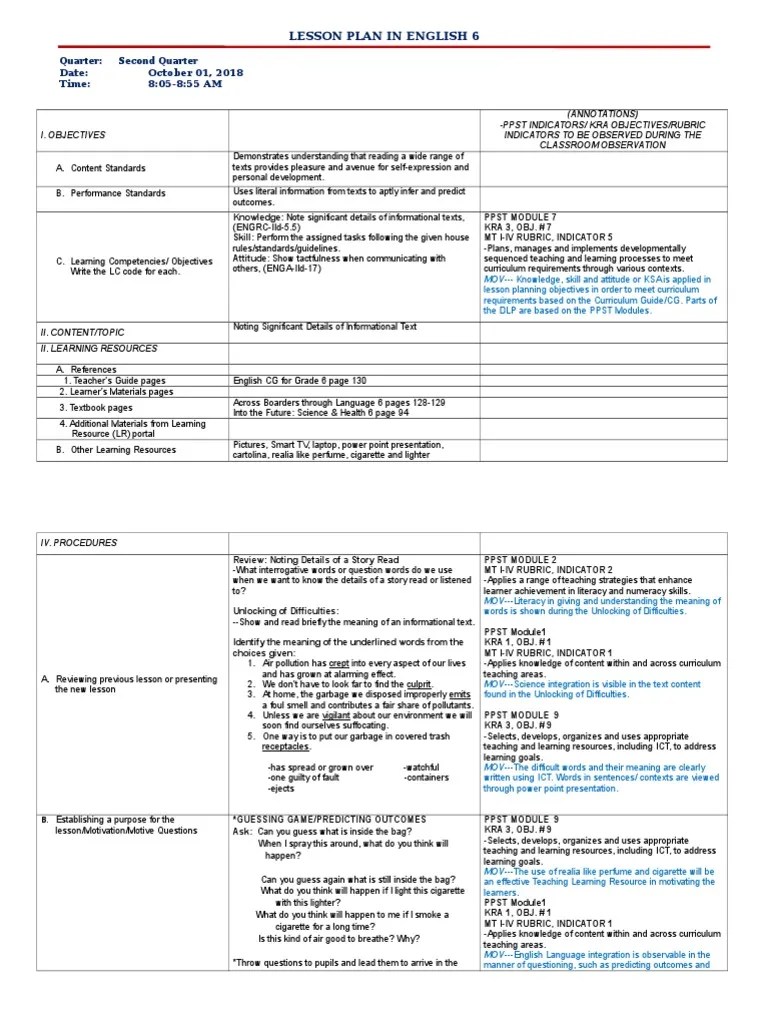 Cot Dlp English 6 q2Informational Text Curriculum Educational