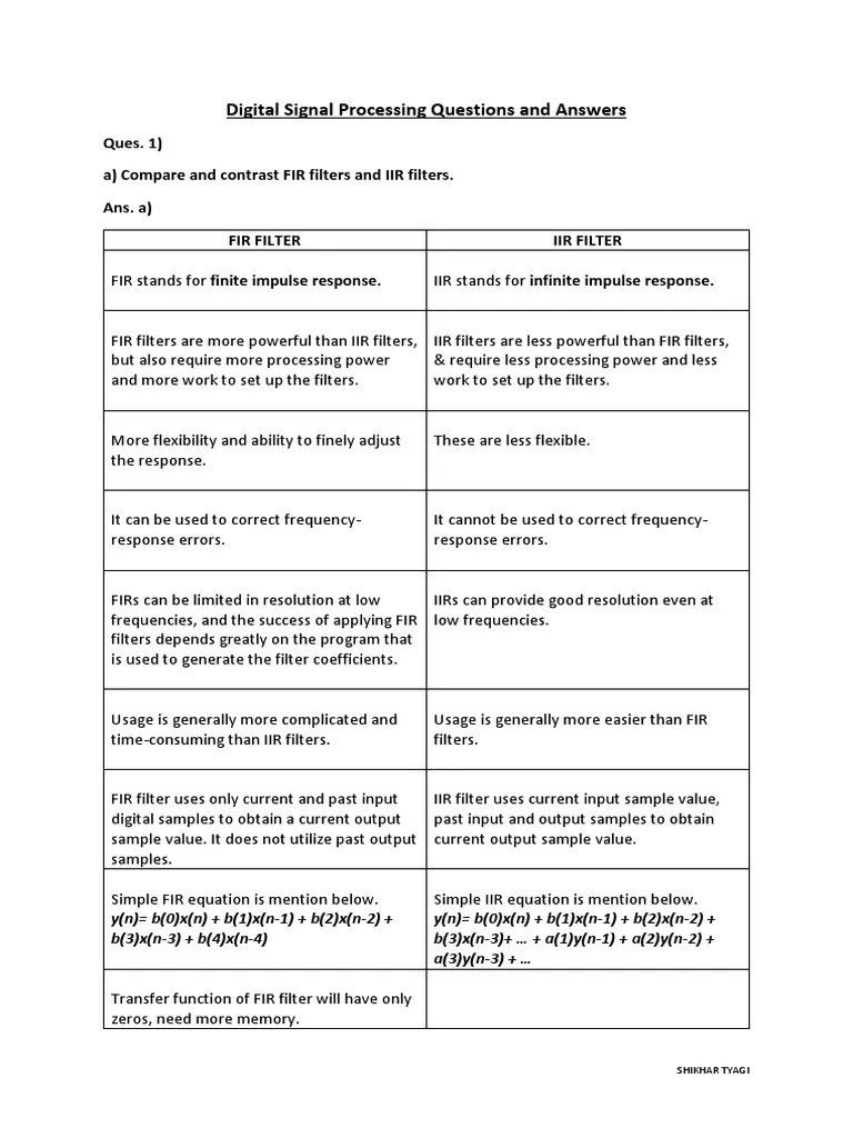 Digital Signal Processing Question and Answers PDF Filter (Signal