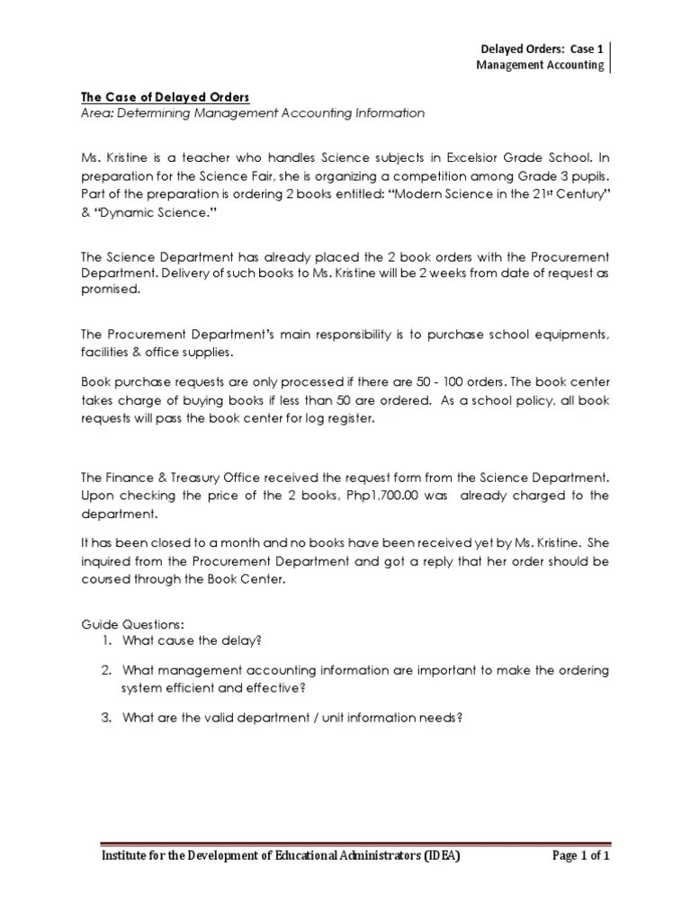 Case 1_Delayed Orders