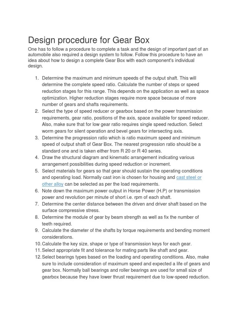 Design Procedure For Gear Box PDF Gear Transmission (Mechanics)