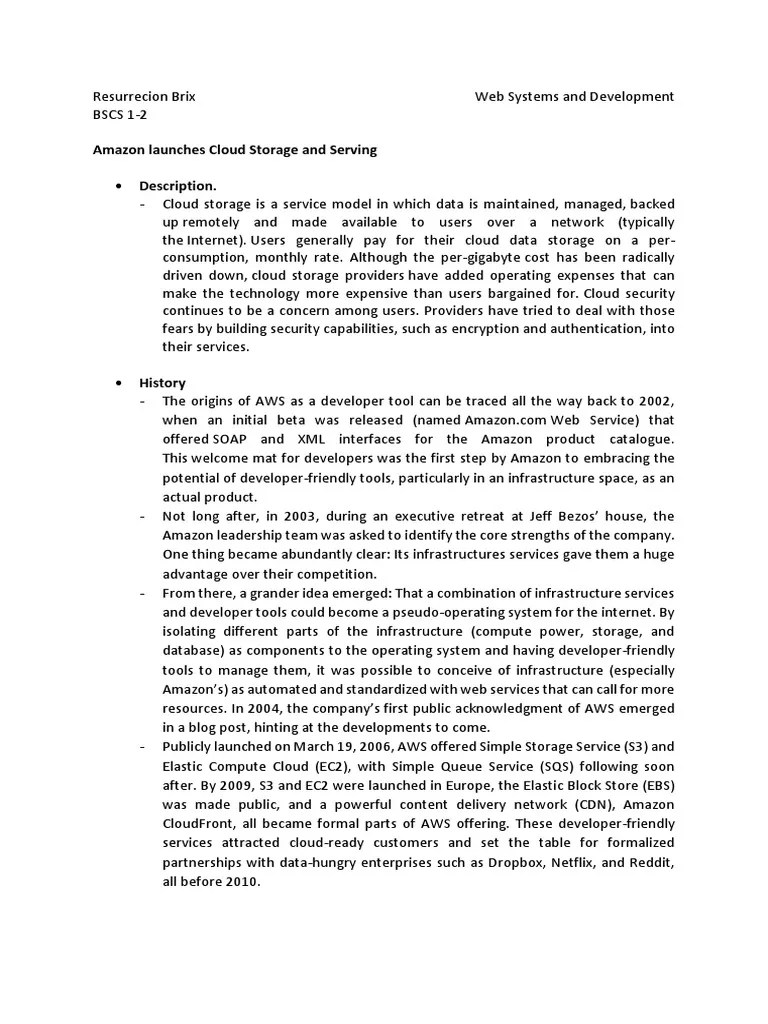 Amazon Cloud and Storage PDF Amazon  Services Cloud Computing
