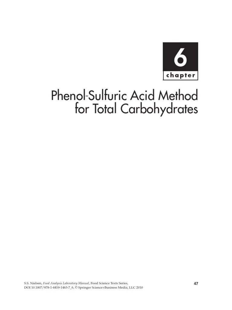 PhenolSulfuric Acid Method for Total Carbohydrates Carbohydrates