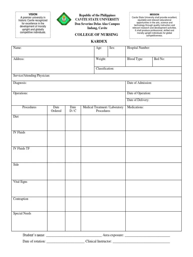 College of Nursing Kardex PDF Health Care Medicine