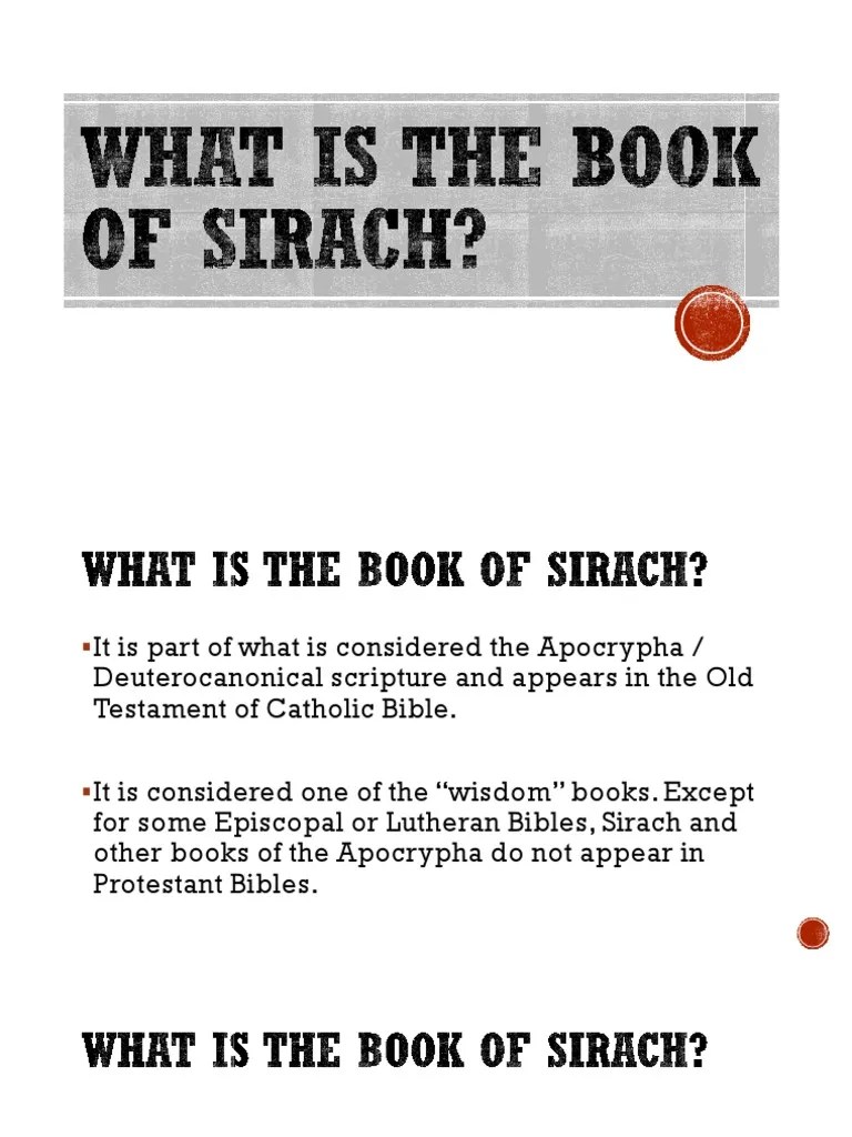 What is the Book of Sirach Apocrypha Bible