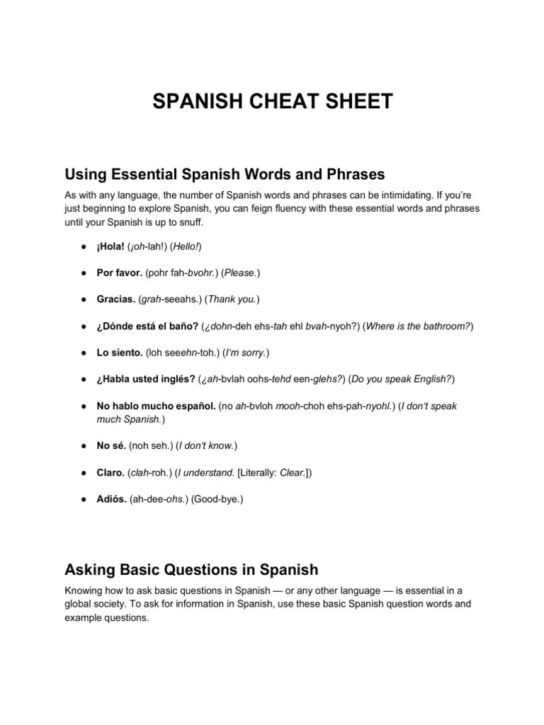 Spanish Cheat Sheet Grammatical Gender Linguistic Typology
