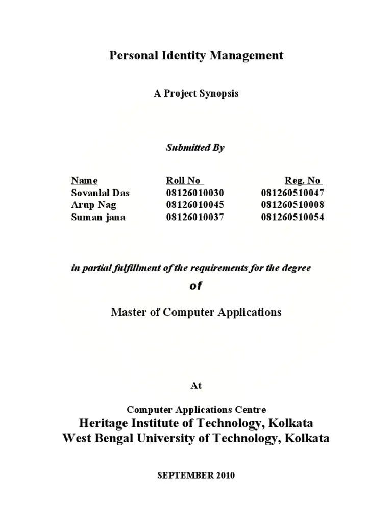 Synopsis of Personal Identity Management PDF Operating System