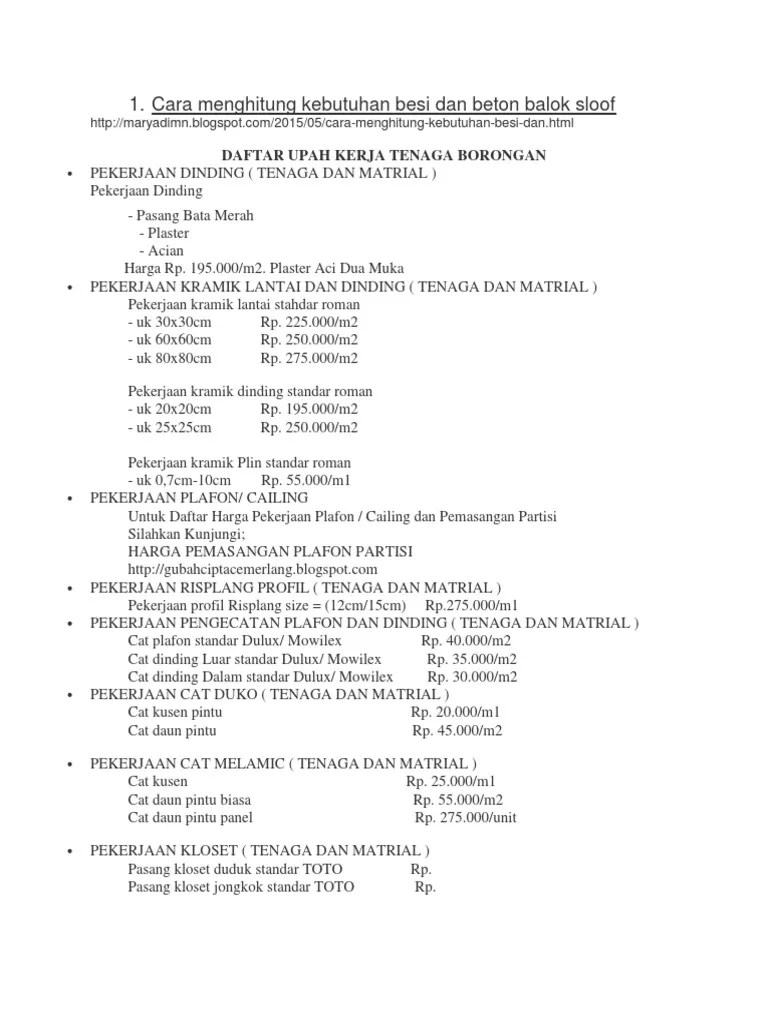 Cara Menghitung Kebutuhan Besi Dan Beton Balok Sloof | PDF