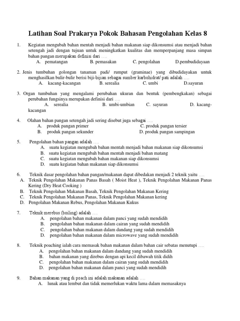 Soal Essay Tentang Pengolahan Makanan Kelas 12 Ajudan Soal