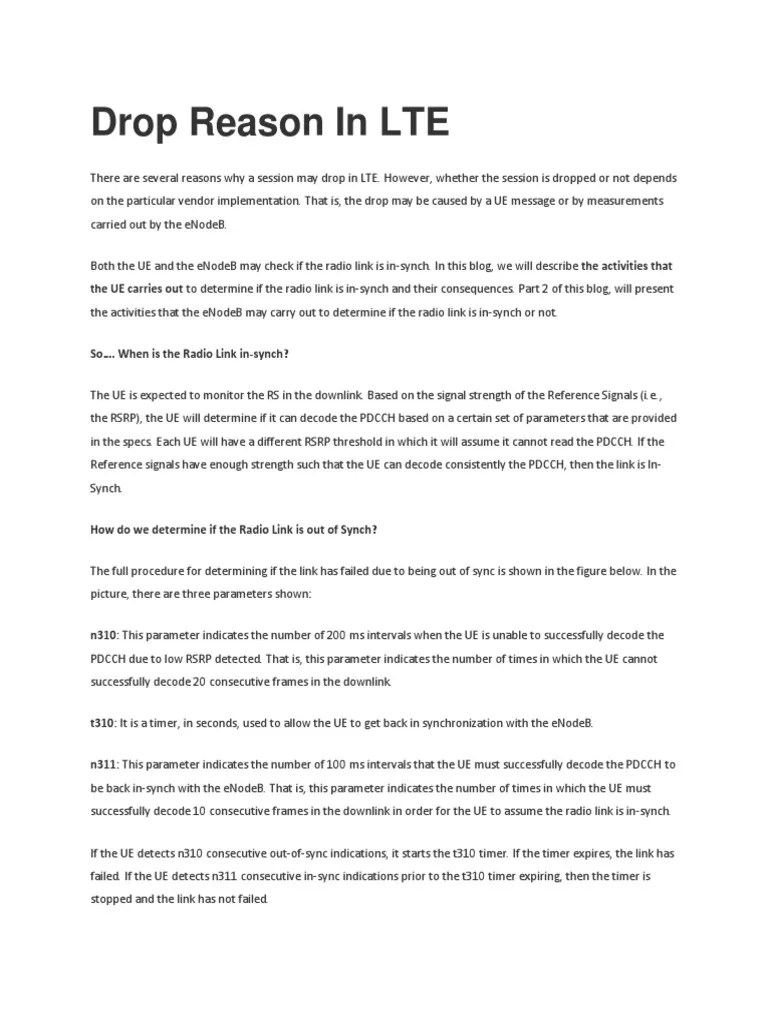 LTE Drop Reason PDF Electronics Engineering