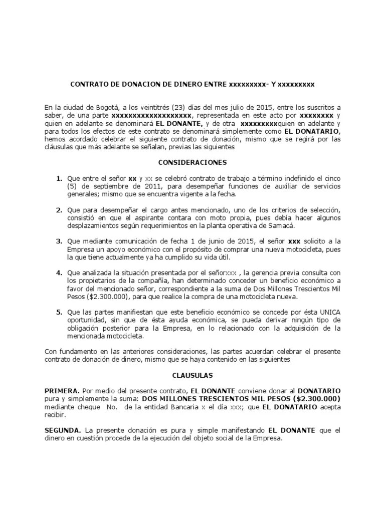 Formato Contrato de Donación Donación Dinero