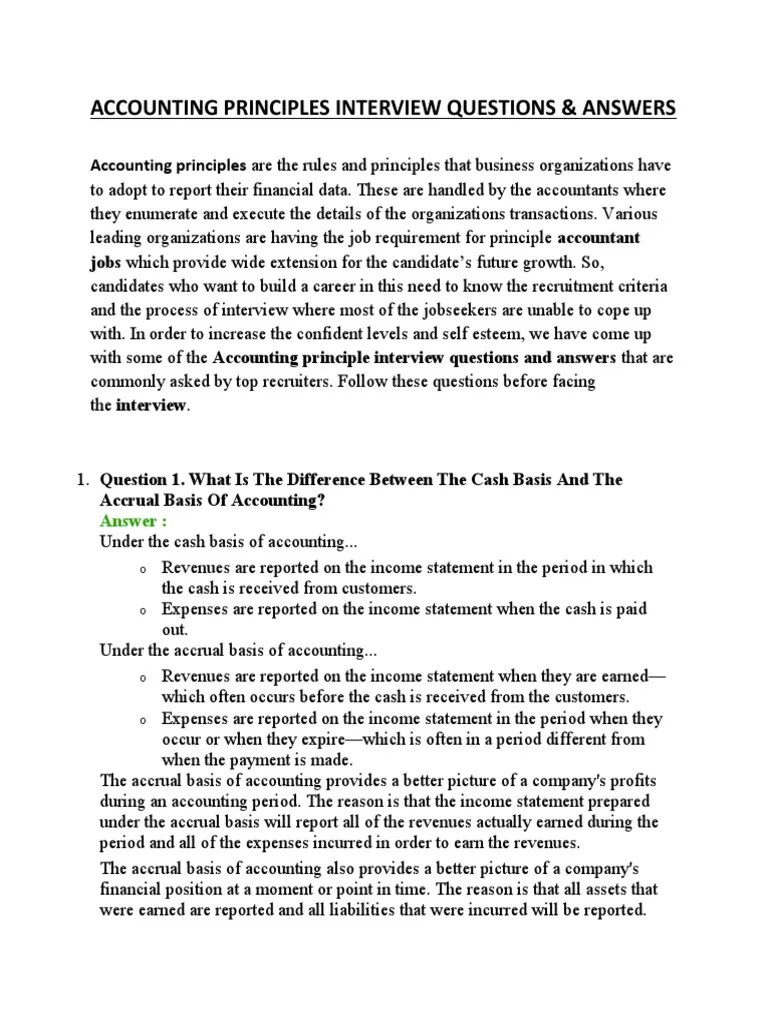 Accounting Principles Interview Questions & Answers Depreciation