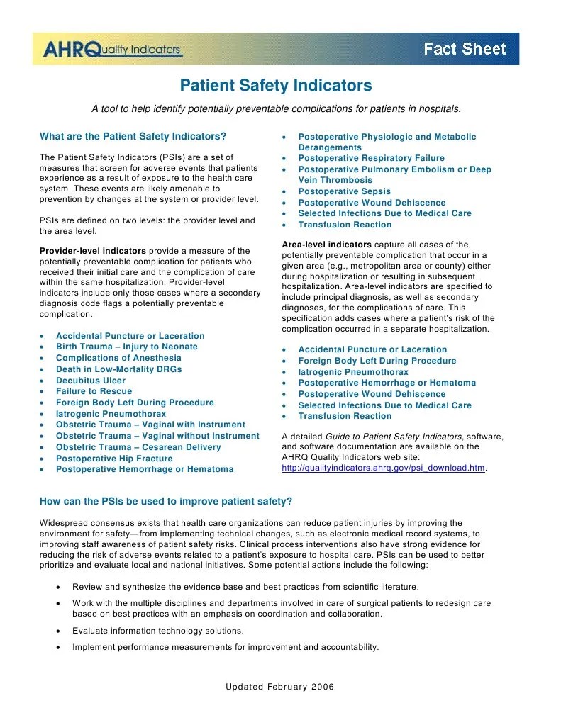 Patient Safety Indicators ( Modul 7 ) Patient Safety Health Care