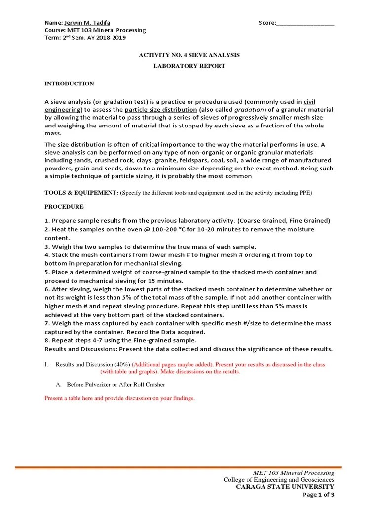 Sieve Analysis Lab Report PDF Materials Chemistry