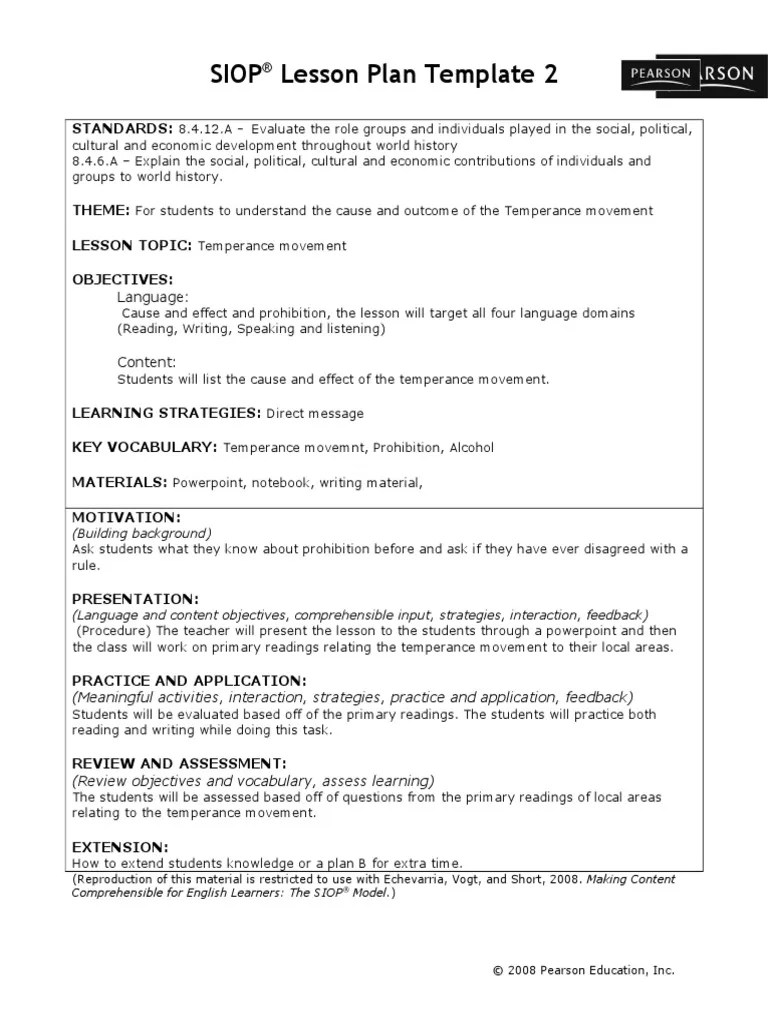 Siop Lesson Plan Template2 PDF