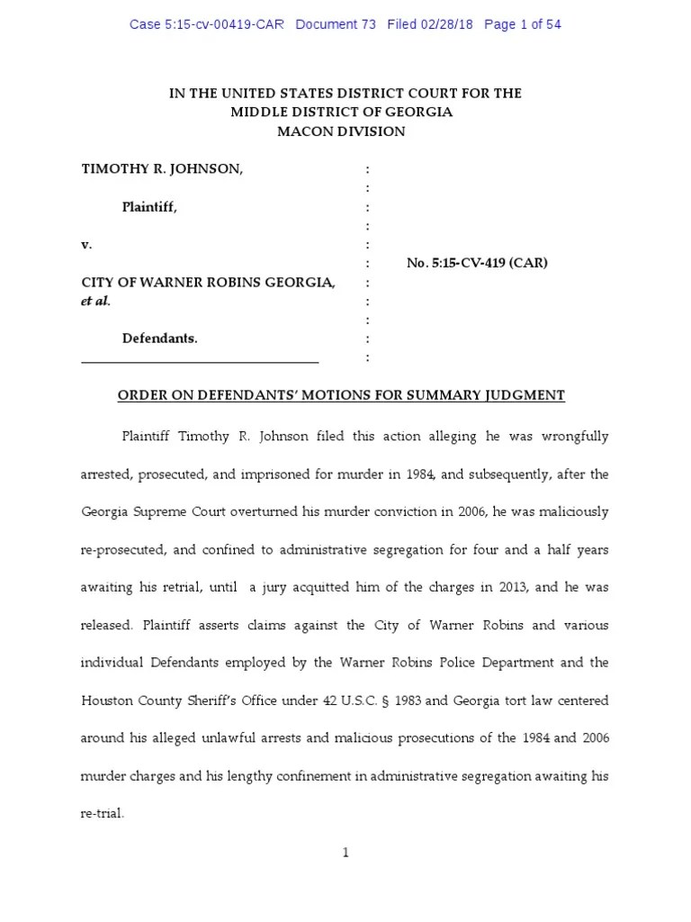 Timothy Johnson Court Summary Judgment Statute Of Limitations