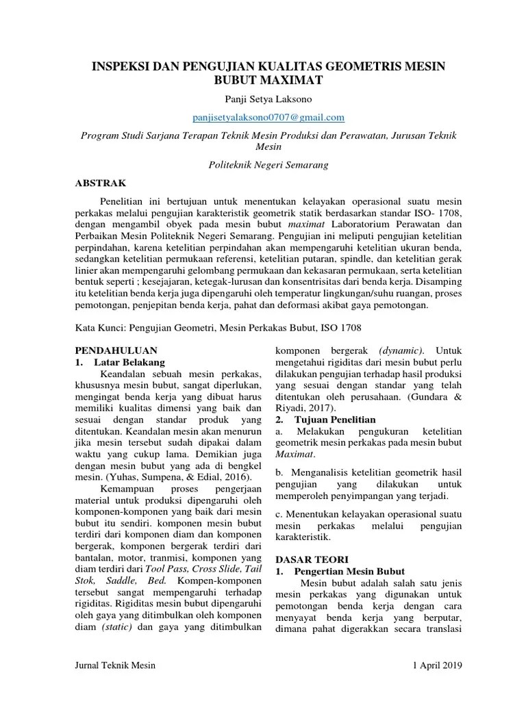 Jurnal Pengujian Kualitas Geometris Mesin Bubut PDF