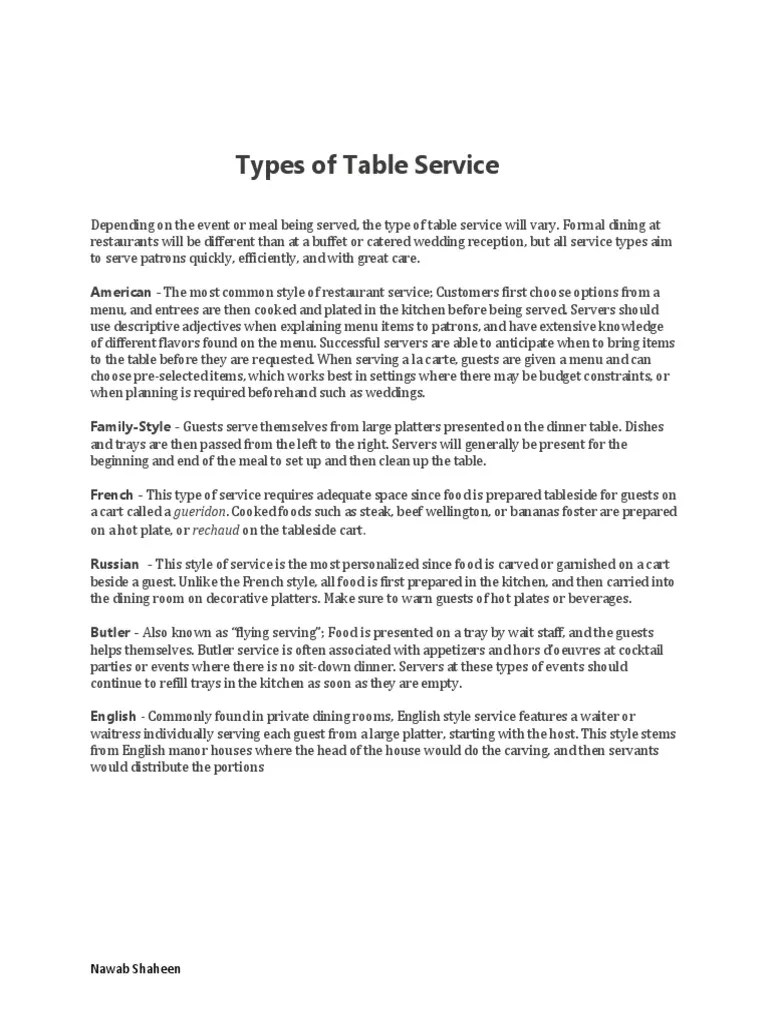 Types of Table Service PDF