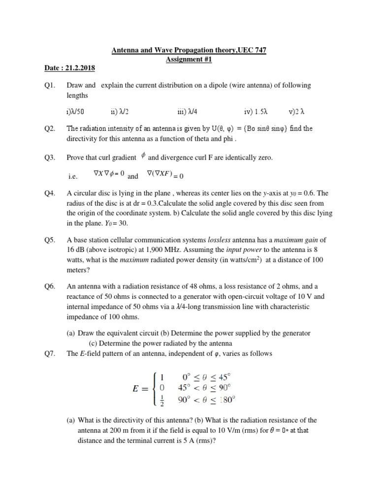 Antenna and Wave Propagation Assignment 1 PDF Antenna (Radio