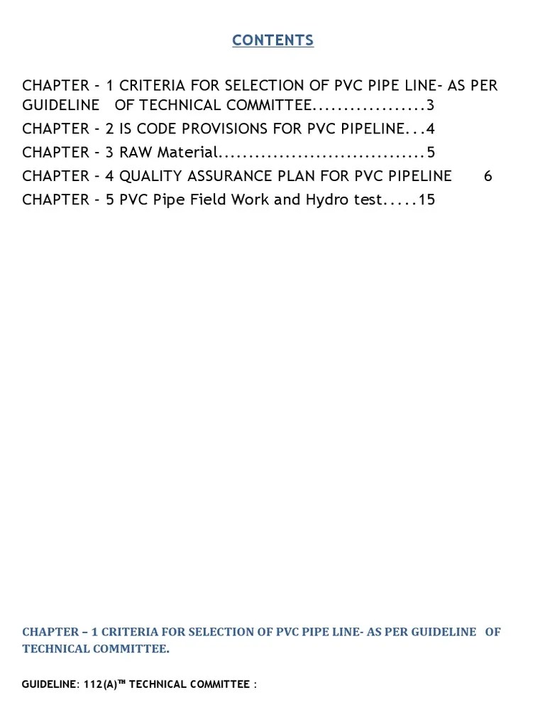 Chapter 1 Criteria For Selection of PVC Pipe LineAs Per Guideline of