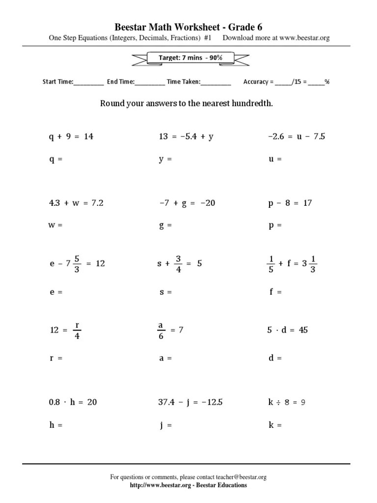 Beestar Math Worksheet - Grade 6: Target: 7 Mins - 90% | PDF | Number