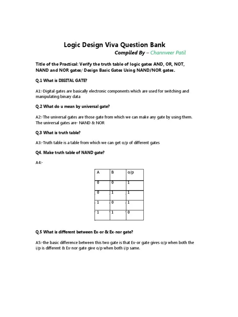 Logic Design Viva Question Bank Compiled by PDF Integrated Circuit