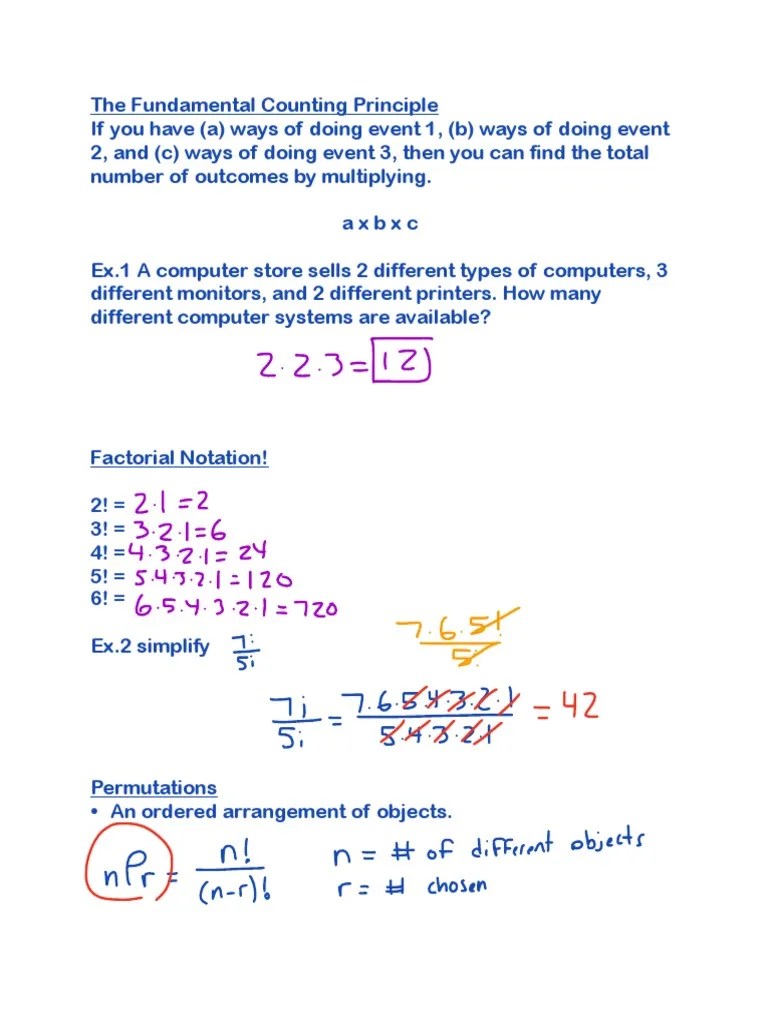 Precalculus Combinations and Permutations Notes PDF Permutation